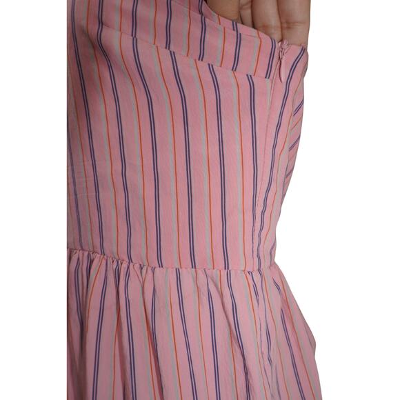 ZARA Pink Striped Ruffle Hem Midi Sundress Crisscross Back Size M - Picture 9 of 15